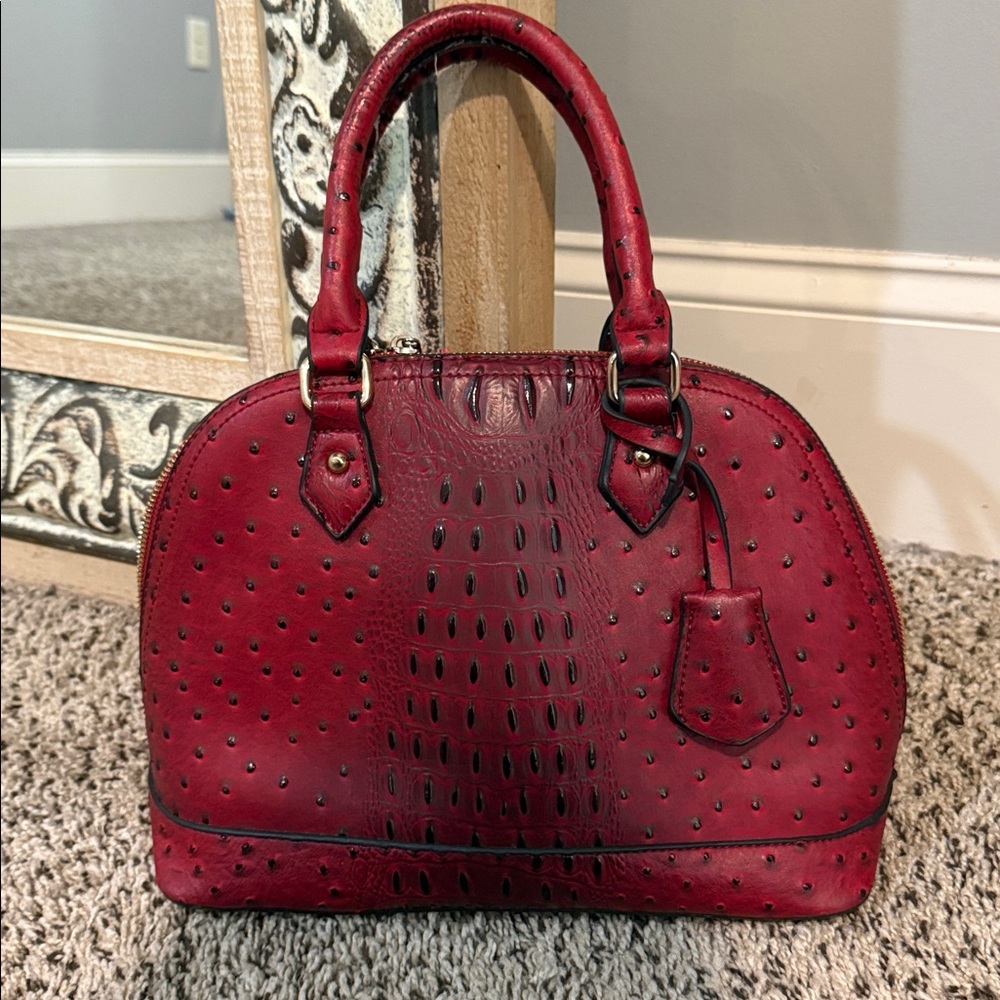 Red Textured Handbag